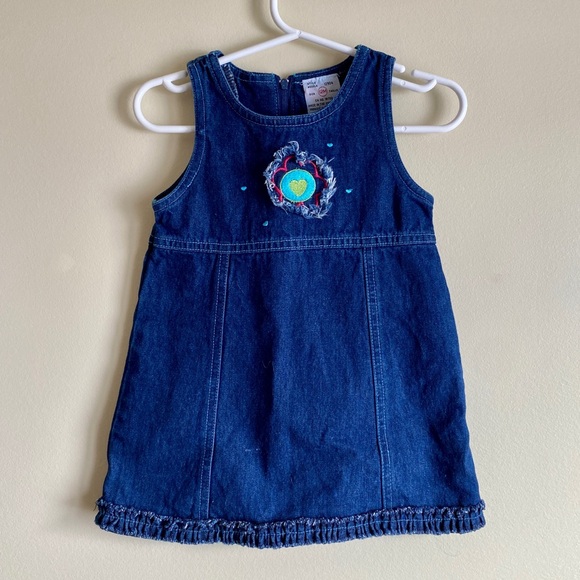 Other - Y2K Denim Sleeveless Dress w/ Embroidered Heart Flower